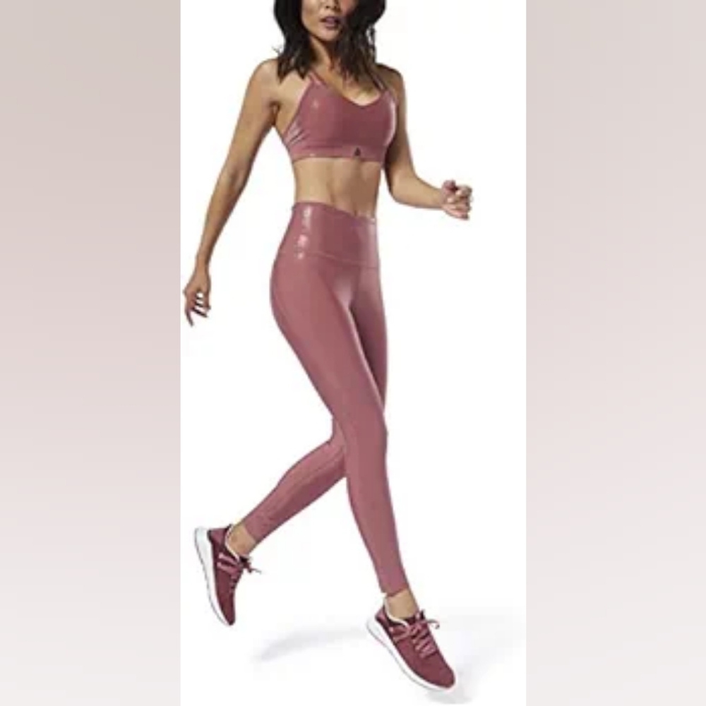 Reebok shiny dusty rose metallic tights - Picture 2 of 11